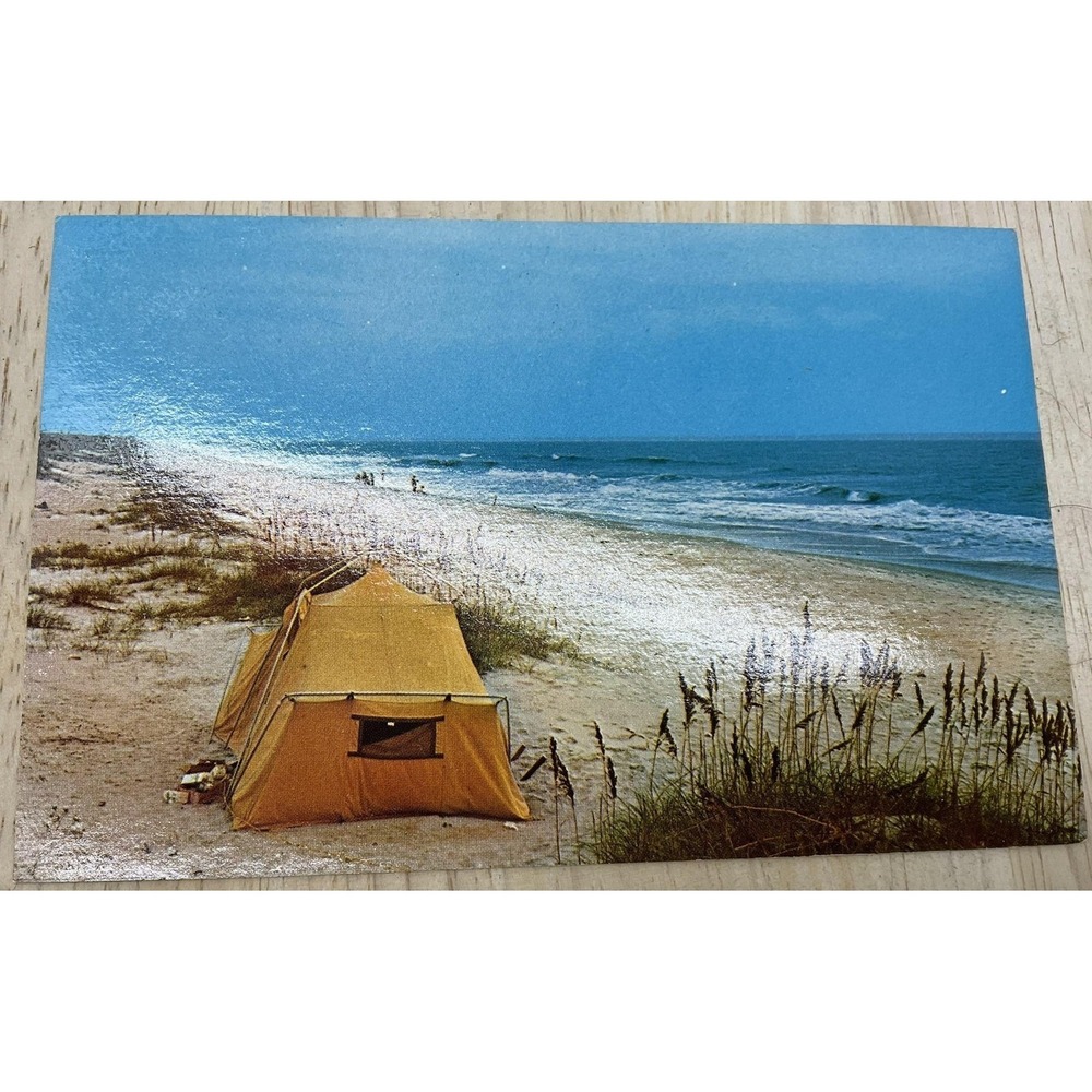 Vintage Camping Topsail Island NC Color Postcard Helen M‎ Tatum Unposted 5.5x3.5